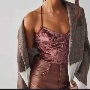 SNAP- Crushed Velvet Bodysuit (Blush Pink)-XL